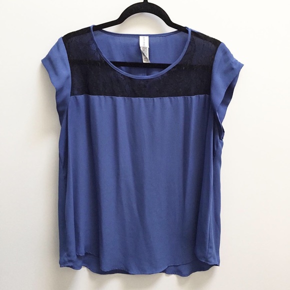 Beautiful blouse black dark periwinkle lace tank top shirt plus size - Picture 1 of 2